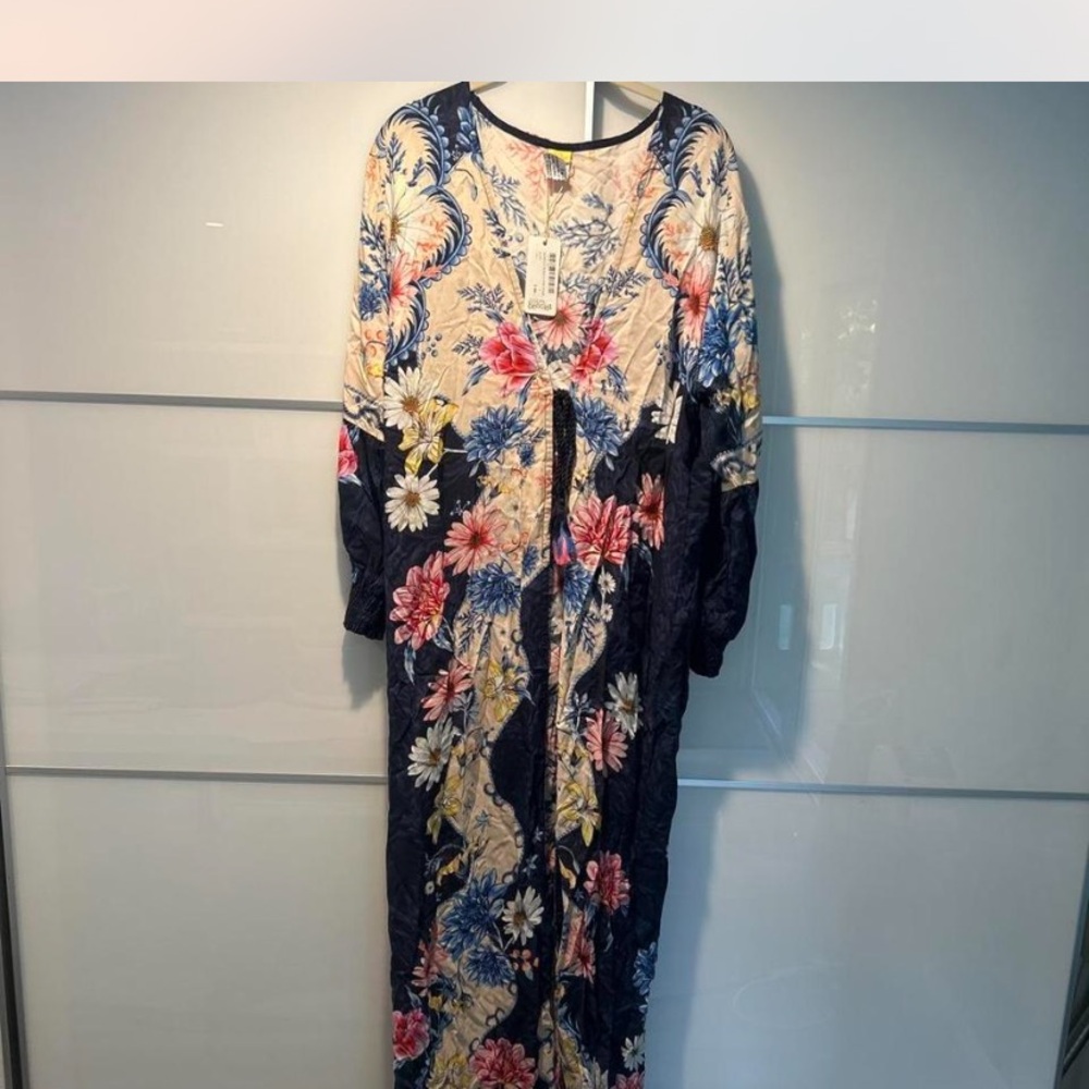 Agua Bendita Navy and Cream Floral Maxi Dress